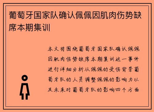 葡萄牙国家队确认佩佩因肌肉伤势缺席本期集训